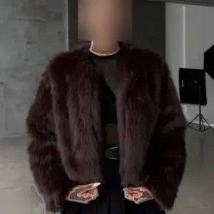 کاپشن زنانه خزدار بدون یقه با کیفیت پریمیوم و طعم تلخ ZR وارداتی - 13029