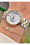 زنانه ساعت – اصلی – رنگ نقره‌ای طلایی – شیشه کریستالی – ضمانت‌دار – دستبند هدیه - 12132