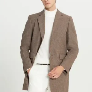 کاپشن پالتو مردانه قهوه‌ای با برش استاندارد و یقه مونو، طرح چریکی و دارای جیب کاور. - 13101