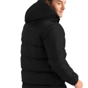 کاپشن زمستانی مشکی مردانه با کلاه، ضخیم و ضد باد - 13067