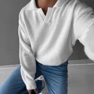 پلیور یقه‌دار مردانه با بافت نرم و سایز بیش از حد رنگ کرم - 12936