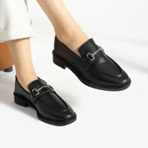 کفش روزمره زنانه نرم مشکی با بند مردانه - 12739