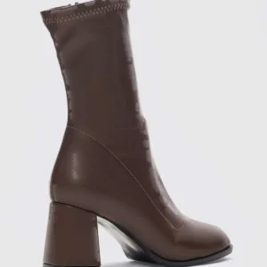 پنسای بوت کوتاه پاشنه استرچ - قهوه‌ای - 11938