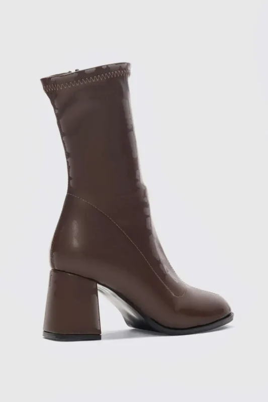 پنسای بوت کوتاه پاشنه استرچ - قهوه‌ای - 11938