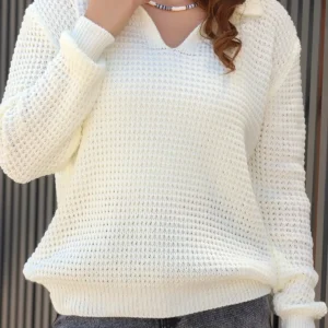 پالتوی یقه وی با بافت سلانیک و بافت برنجی، آستین بلند، فیت راحت، مناسب برای زمستان، بافت ضخیم و نرم. - 11782