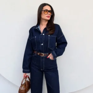 ست جین کلاهِ بزرگ دارای دکمه و جیب در جلو - 12021