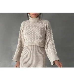 ژاکت کوتاه با طرح بافتنی و یقه گرد - سایز بزرگ زنانه - 11779