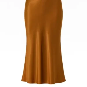 دامن بلند ساتن قهوه‌ای زنانه - 12902