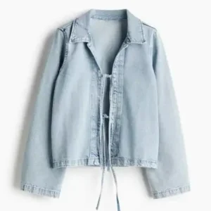 ژاکت جین آبی با بندهای چرمی - 12880