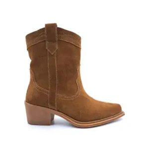 چکمه گاوچران زنانه از چرم طبیعی سوئید رنگ قهوه‌ای تیره - 12839