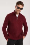 کاپشن بافتنی یقه دار زیپ دار بارنگ bordo و مدل مردانه Slim Fit - 12919