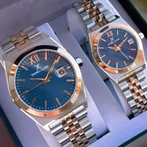 ساعت جفتی خاص با قاب نقره‌ای و بند لاجوردی مقاوم در برابر آب مدل Cf.dk.13891.7 - 12171