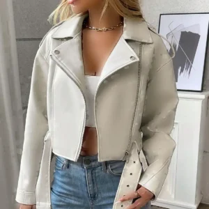 کت چرم بایکر اورسایز کمربنددار - 11882