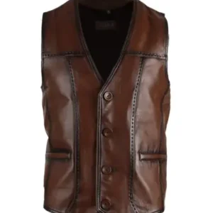 یقه‌دار چرم طبیعی مردانه به رنگ قرمز قهوه‌ای - 12725