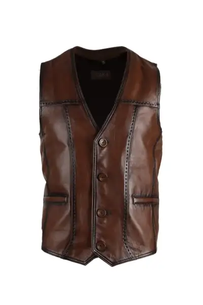 یقهدار چرم طبیعی مردانه به رنگ قرمز قهوهای - 12725 یقهدار چرم طبیعی مردانه به رنگ قرمز قهوهای - 12725