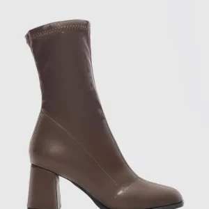 پنسای بوت کوتاه پاشنه استرچ - قهوه‌ای - 11938