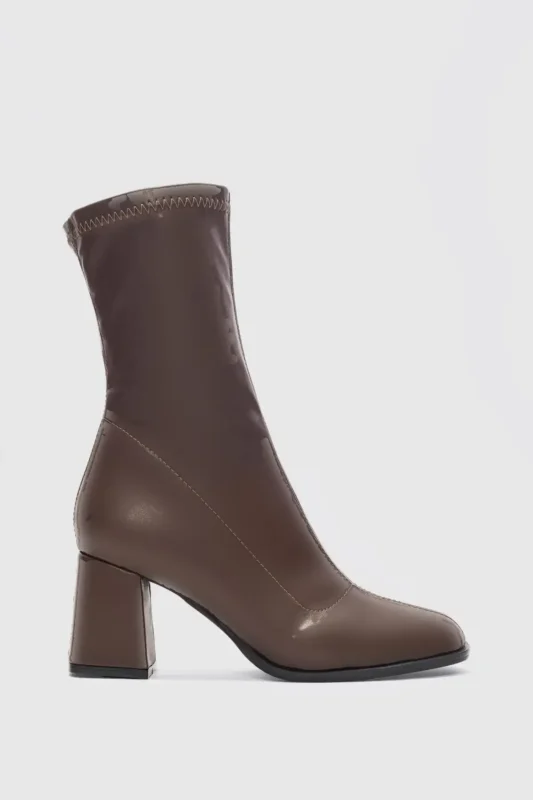 پنسای بوت کوتاه پاشنه استرچ - قهوه‌ای - 11938