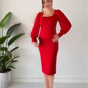 لباس کمر قیطانی سنگ‌کاری شده قرمز - 12001