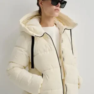 کاپشن پف دار با کلاه رنگ کرم 1110043-83043 - 12688