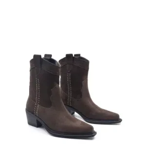 بوت کاستوم وسترن زنانه چرم جیر قهوه‌ای - 12834