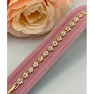 بند طلا با طرح گل و سنگدار زوپینگ - 12095