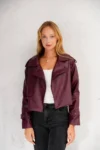 ژاکت بایکری چرم bordo زنانه وینتج - 11903