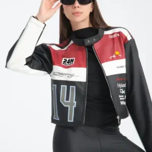 ژاکت دخترانه سایز بزرگ دارای نوار چرمی مخصوص موتورسیکلت