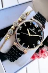 ساعت مچی زنانه با بند استیل مشکی، دارای شیشه‌ی برش خورده و ضد آب، هدیه‌ای با دستبند Dkby2012c5 - 12154