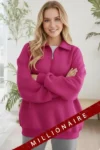 شلوار فضایی با یقه پلیسه و نیمه زیپ، در رنگ فوشیا و پارچه سه تکه با داخل پشمی نرم. - 12278