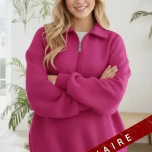 شلوار فضایی با یقه پلیسه و نیمه زیپ، در رنگ فوشیا و پارچه سه تکه با داخل پشمی نرم. - 12278