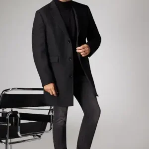 کاپشن مردانه سیاه با برش استاندارد و یقه مونو، دارای جیب و طراحی آرموری - 13096