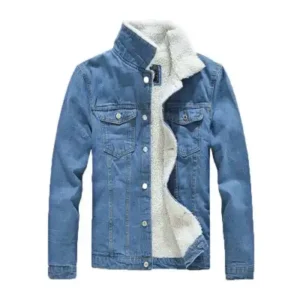 کت و کاپشن جین آبی روشن با آستری خز داخلی مردانه و قالب تنگ - 12882