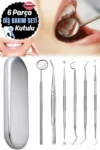 ست 6 تکه ابزار دندان‌پزشکی استیل ضدزنگ بسته‌بندی شده شامل آینه و ابزار نظافت دندان برای مراقبت از دهان و دندان - 12238
