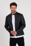 ژاکت چرم مشکی تنگ مردانه - 11921
