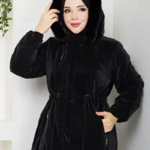 کاپشن با کلاه و آستر دار با تunnel در قسمت کمر برای بانوان - 12689