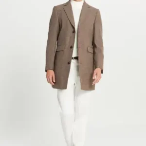 کاپشن پالتو مردانه قهوه‌ای با برش استاندارد و یقه مونو، طرح چریکی و دارای جیب کاور. - 13101