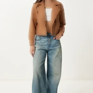 کت کوتاه کج دار زنانه با جیب قهوه‌ای - 11902