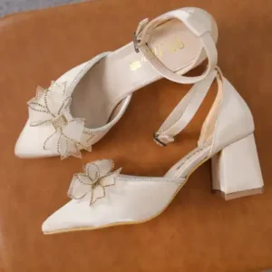 کفش مجلسی زنانه ساتن با پاشنه Thick و دکمه توری MD1001-119-0007_5068_37 - 12816