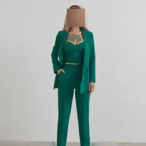 ست ۳ تکه شامل جاکت، برازنده و شلوار بلند سبز با کمر بلند زنانه - 12419