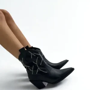 بوت وستern زنانه با پاشنه مشکی Y2006 - 12840