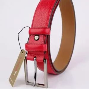 کمربند چرم اصل قرمز 3.5 سانتی‌متری - 12193