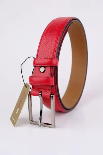 کمربند چرم اصل قرمز 3.5 سانتیمتری - 12193 کمربند چرم اصل قرمز 3.5 سانتیمتری - 12193