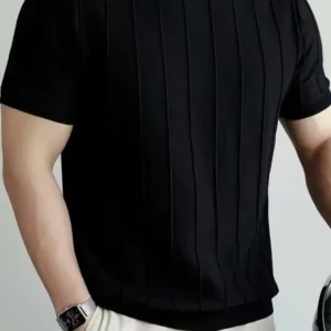 تیشرت بافت گردن گرد مردانه مشکی زنده - 12047