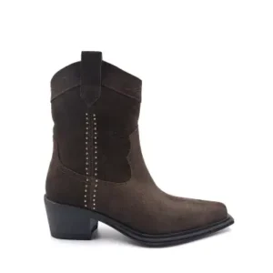 بوت کاستوم وسترن زنانه چرم جیر قهوه‌ای - 12834
