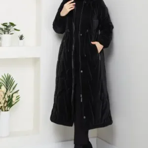 کاپشن با کلاه و آستر دار با تunnel در قسمت کمر برای بانوان - 12689