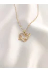 گردنبند قلبی ایتالیایی با ستاره و زرقون طلا از فولاد ضدزنگ 316L برای خانم‌ها - 12067