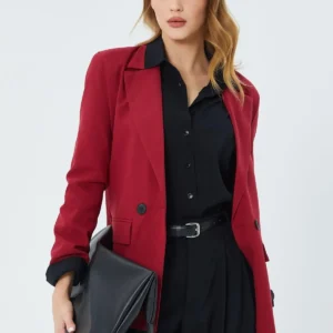 کت بلیزر زنانه با طرح بزهویی به رنگ بوردو شماره 4516 - 11843