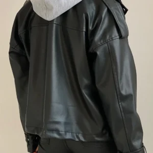 جاکت چرم با کلاه و زیپ - 11832