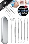 ست 6 تکه ابزار دندان‌پزشکی استیل ضدزنگ بسته‌بندی شده شامل آینه و ابزار نظافت دندان برای مراقبت از دهان و دندان - 12238