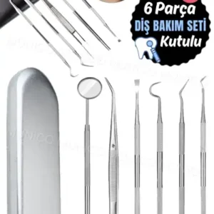 ست 6 تکه ابزار دندان‌پزشکی استیل ضدزنگ بسته‌بندی شده شامل آینه و ابزار نظافت دندان برای مراقبت از دهان و دندان - 12238